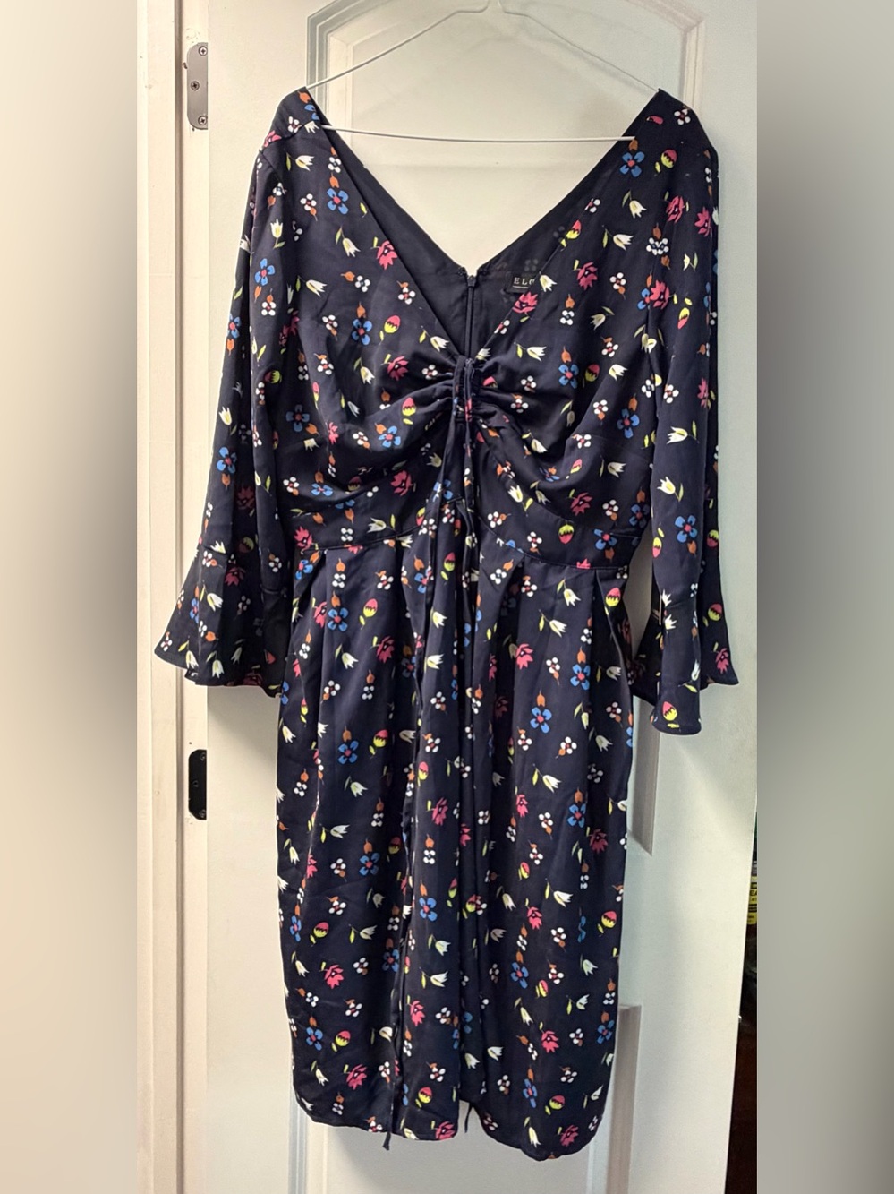 Eloquii Navy Floral Print Dress with Multi-Color Blooms